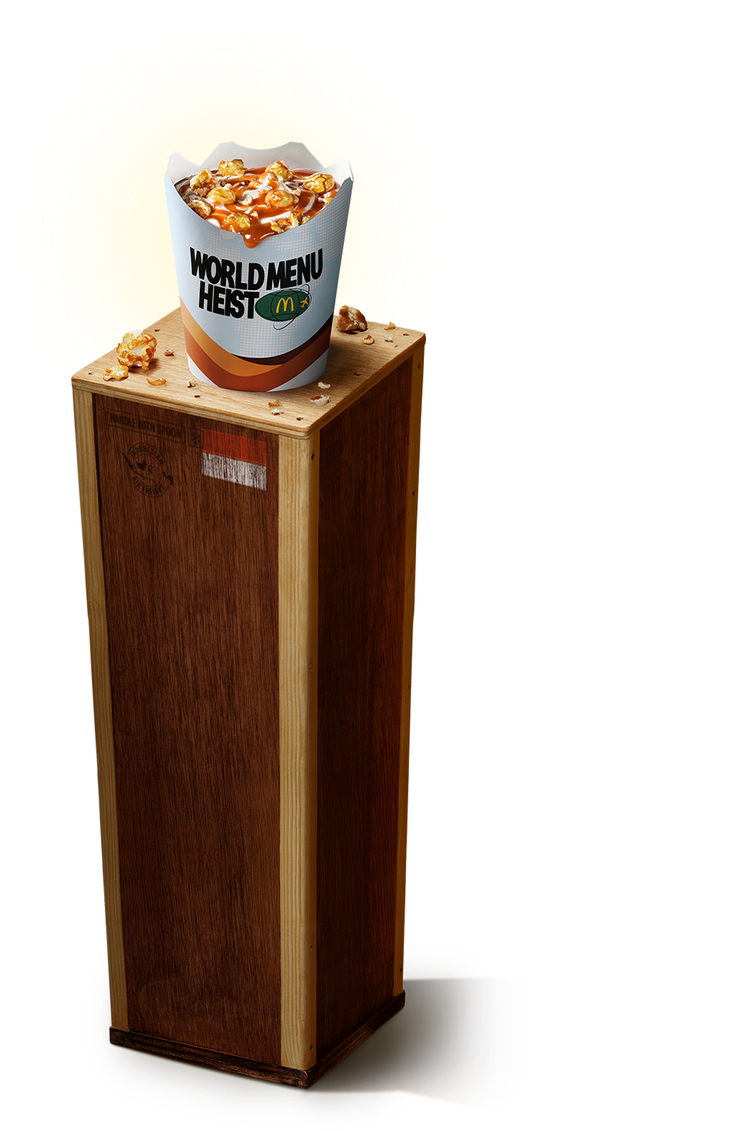 McFlurry Popcorn sobre caixa de madeira